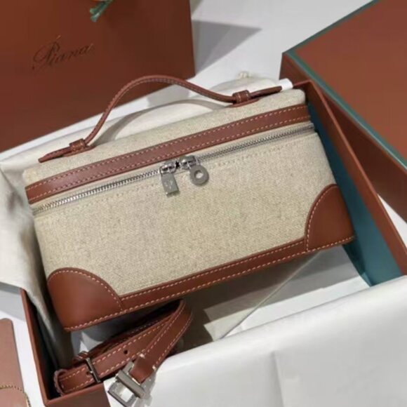 Loro Piana Handbags - Loro Piana LP19 Canvas and Leather Small Handbag